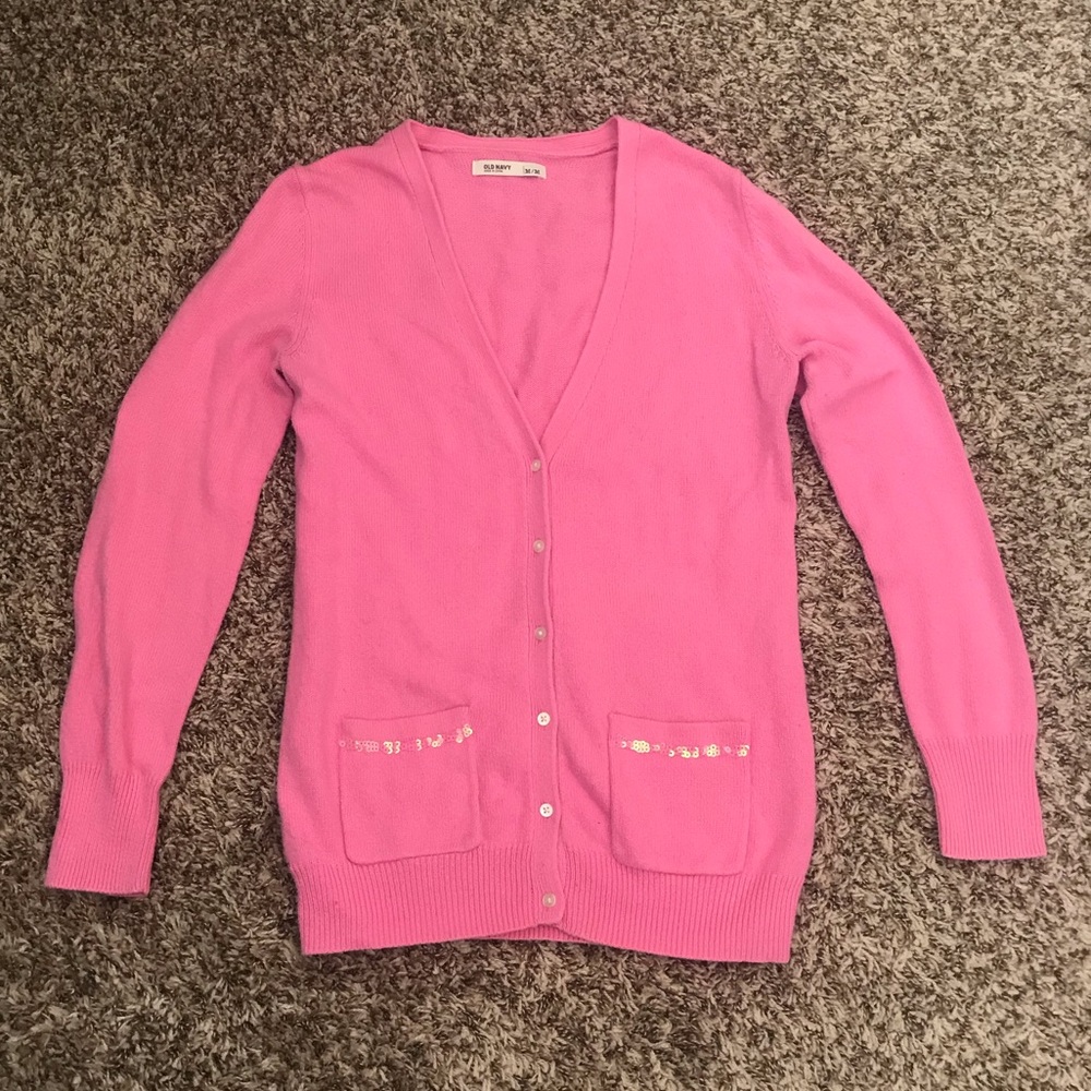 Old Navy Pink Sequin Pocket Women's Sweater.